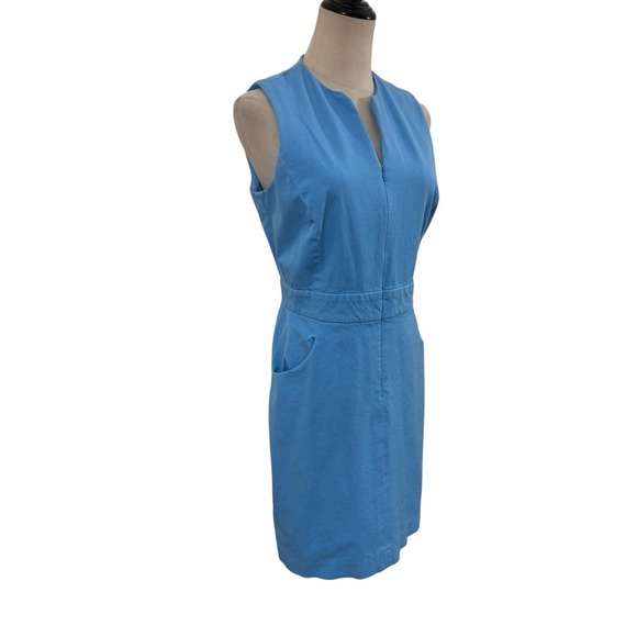 J McLaughlin Light Blue Shift Dress Sz 4 Zip Front Preppy Timeless Coastal Work - Picture 3 of 10